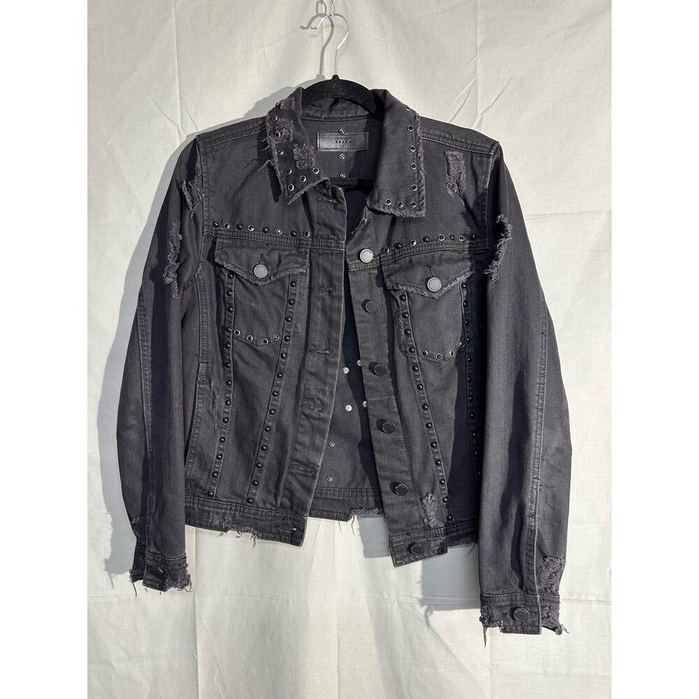Blank NYC Jacket Womens Small Black Denim Studded Western Distressed Grunge - Picture 6 of 8